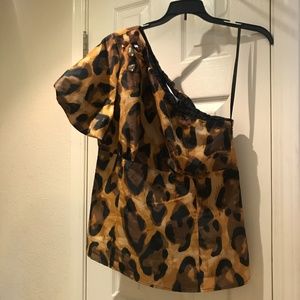 NWT - Chic One Shoulder Animal/Leopard Print Blouse (fits more like a size 12)